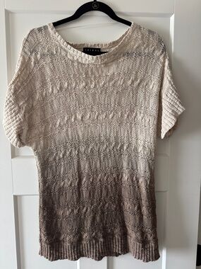 Tribal Cream to Brown Ombre Knit Short Sleeve Top
